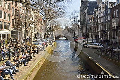 View over Leliegracht canal in Amsterdam. Editorial Stock Photo